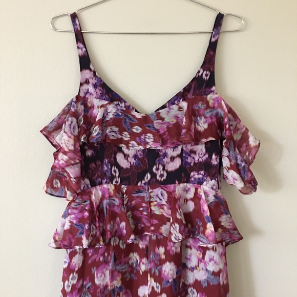 AMUR Moira SILK Maxi Ruffle Dress Gown Floral Boudreaux/Purple 4 - Picture 6 of 8